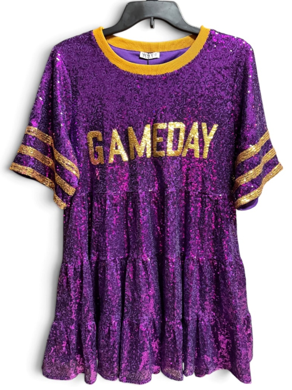 WHY Dress LSU Game Day Purple Gold Sequin Babydoll Dress Small